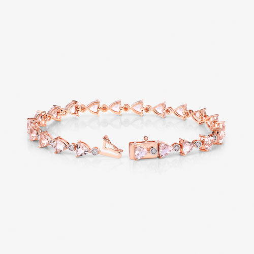 7.56 Carat Genuine Morganite and White Diamond 14K Rose Gold Bracelet