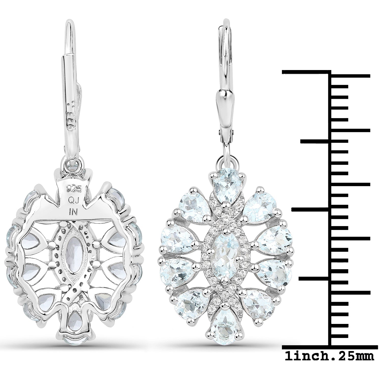 2.93 Carat Genuine Aquamarine and White Topaz .925 Sterling Silver Earrings