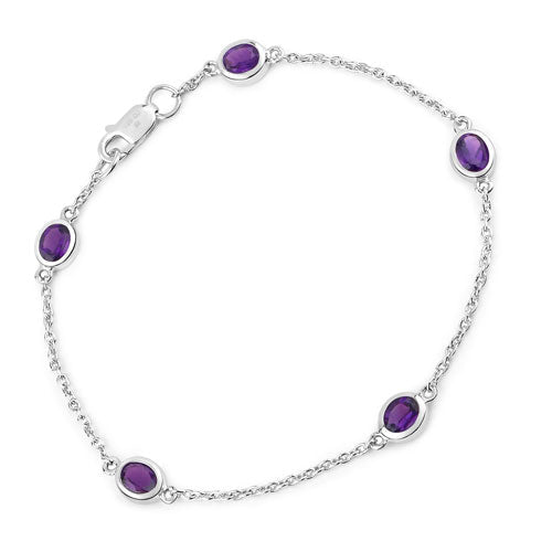 1.70 Carat Genuine Amethyst .925 Sterling Silver Bracelet