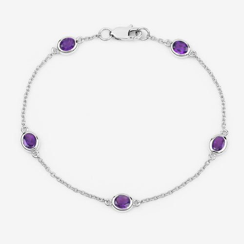 1.70 Carat Genuine Amethyst .925 Sterling Silver Bracelet