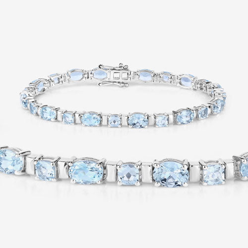 10.06 Carat Genuine Aquamarine .925 Sterling Silver Bracelet