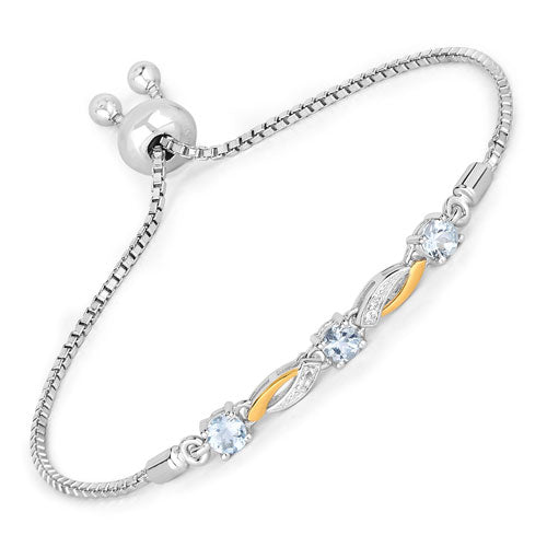 0.74 Carat Genuine Aquamarine and White Sapphire .925 Sterling Silver Bracelet