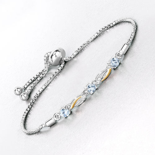 0.74 Carat Genuine Aquamarine and White Sapphire .925 Sterling Silver Bracelet