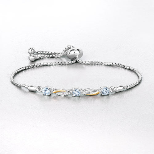 0.74 Carat Genuine Aquamarine and White Sapphire .925 Sterling Silver Bracelet