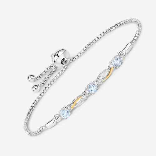 0.74 Carat Genuine Aquamarine and White Sapphire .925 Sterling Silver Bracelet
