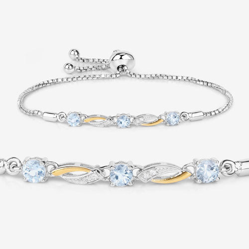 0.74 Carat Genuine Aquamarine and White Sapphire .925 Sterling Silver Bracelet