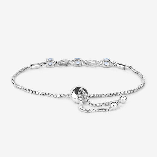 0.74 Carat Genuine Aquamarine and White Sapphire .925 Sterling Silver Bracelet