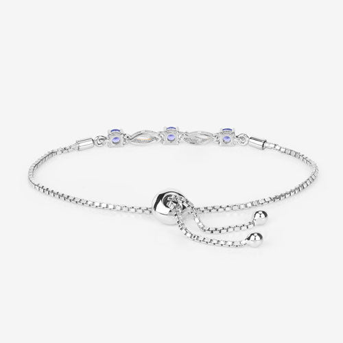 0.77 Carat Genuine Tanzanite and White Sapphire .925 Sterling Silver Bracelet