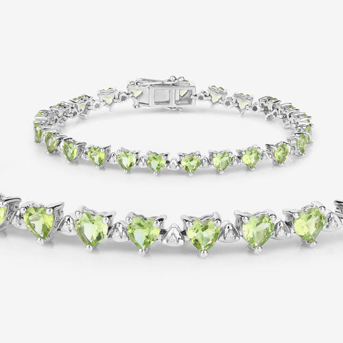 10.24 Carat Genuine Peridot and White Diamond .925 Sterling Silver Bracelet