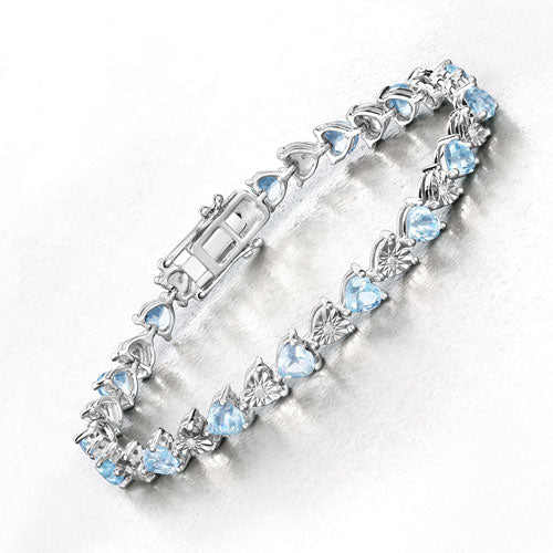 7.64 Carat Genuine Blue Topaz and White Diamond .925 Sterling Silver Bracelet