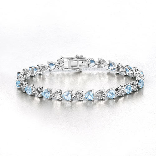 7.64 Carat Genuine Blue Topaz and White Diamond .925 Sterling Silver Bracelet