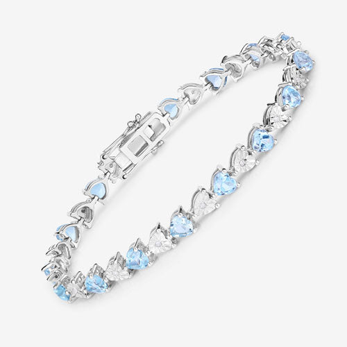 7.64 Carat Genuine Blue Topaz and White Diamond .925 Sterling Silver Bracelet