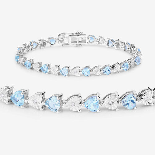 7.64 Carat Genuine Blue Topaz and White Diamond .925 Sterling Silver Bracelet