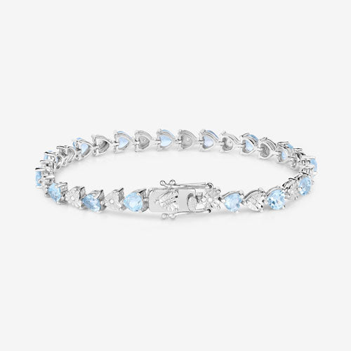 7.64 Carat Genuine Blue Topaz and White Diamond .925 Sterling Silver Bracelet