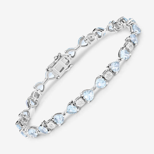 7.36 Carat Genuine Aquamarine and White Diamond .925 Sterling Silver Bracelet