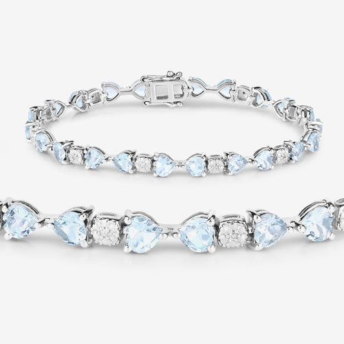 7.36 Carat Genuine Aquamarine and White Diamond .925 Sterling Silver Bracelet