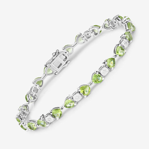 9.78 Carat Genuine Peridot and White Diamond .925 Sterling Silver Bracelet
