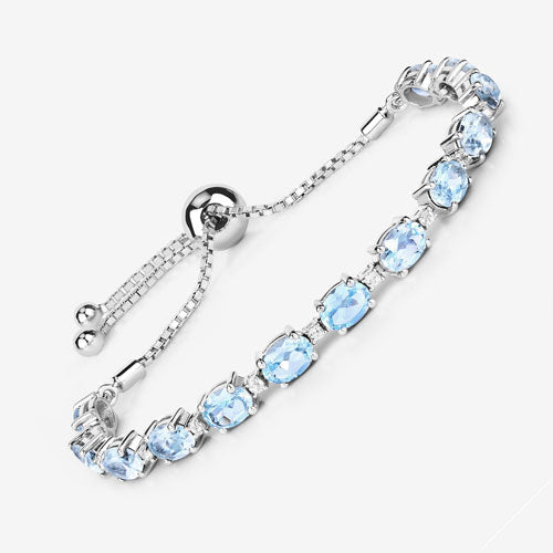 12.83 Carat Genuine Blue Topaz and White Topaz .925 Sterling Silver Bracelet