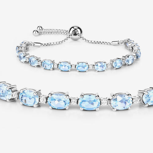 12.83 Carat Genuine Blue Topaz and White Topaz .925 Sterling Silver Bracelet