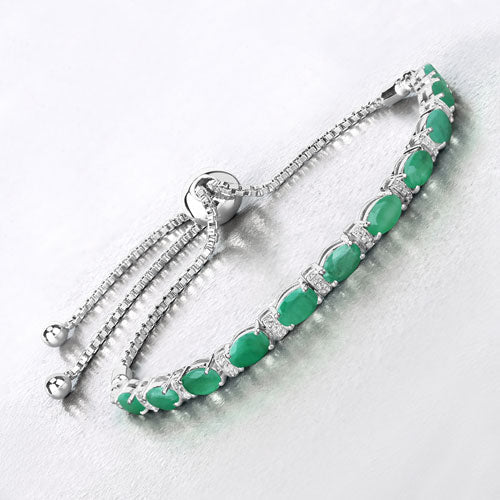 4.98 Carat Genuine Emerald and White Topaz .925 Sterling Silver Bracelet