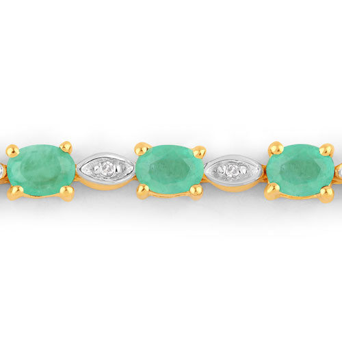 1.29 Carat Genuine Emerald and White Diamond .925 Sterling Silver Bracelet