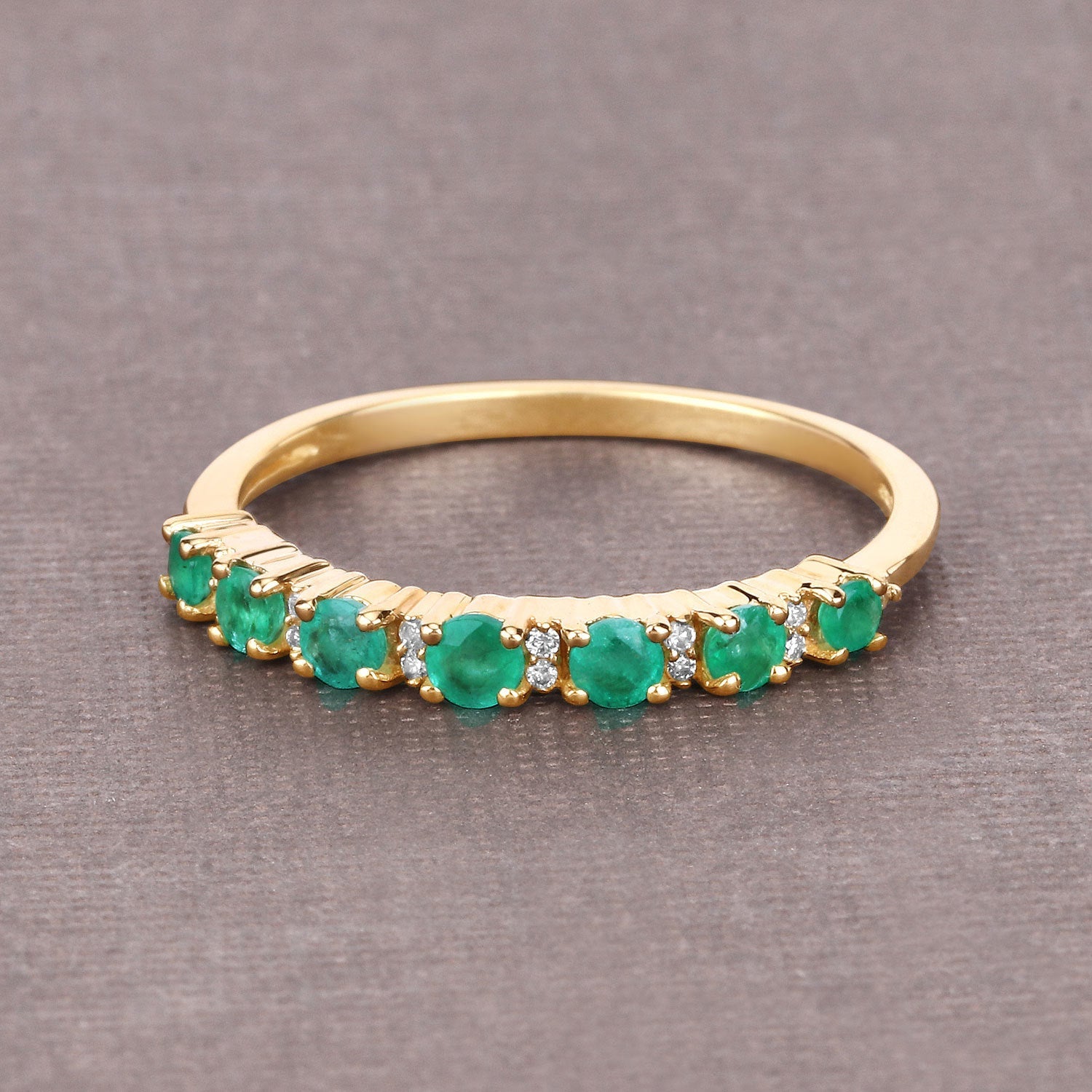 0.41 Carat Genuine Zambian Emerald and White Diamond 14K Yellow Gold Ring