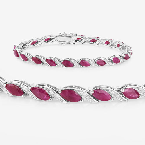 7.78 Carat Genuine Ruby and White Diamond 10K White Gold Bracelet