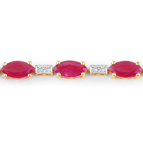 7.22 Carat Genuine Ruby and White Diamond 14K Yellow Gold Bracelet