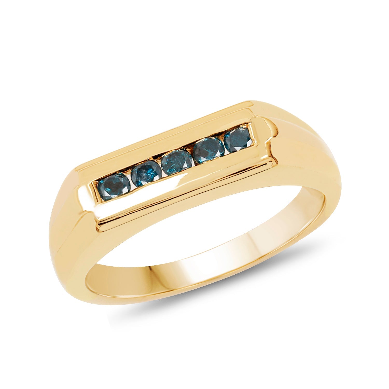 14K Yellow Gold Plated 0.25 Carat Genuine Blue Diamond .925 Sterling Silver Ring