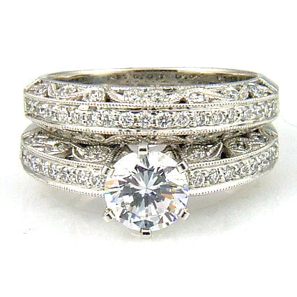 .54ct Antique Style Engagement Ring Set 18KT White Gold