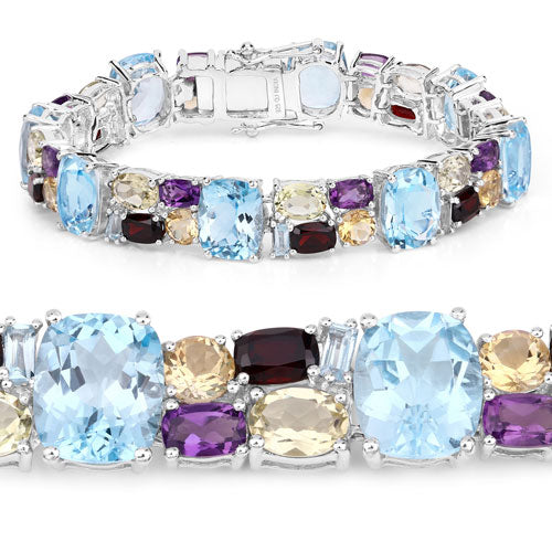 51.36 Carat Genuine Multi Stones .925 Sterling Silver Bracelet