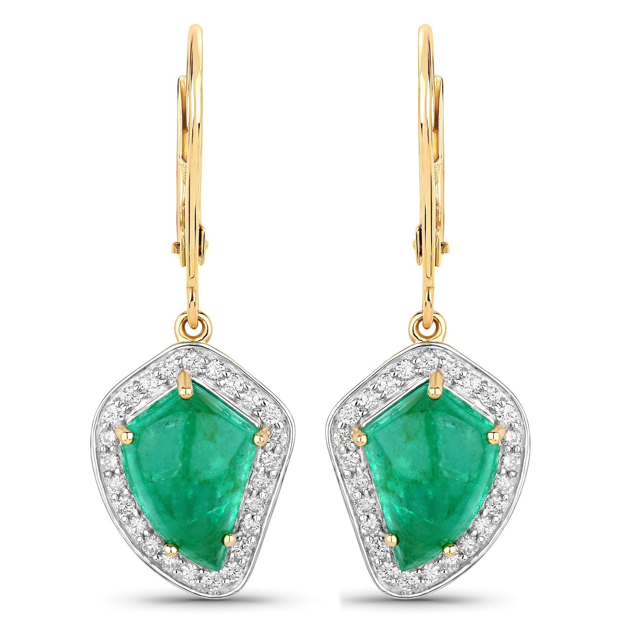 6.40 Carat Genuine Colombian Emerald and White Diamond 14K Yellow Gold Earrings