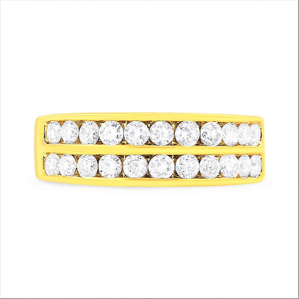 10K Yellow Gold Two-Row Diamond Band Ring (1 Cttw, J-K Color, I1-I2 Clarity) - Size 6