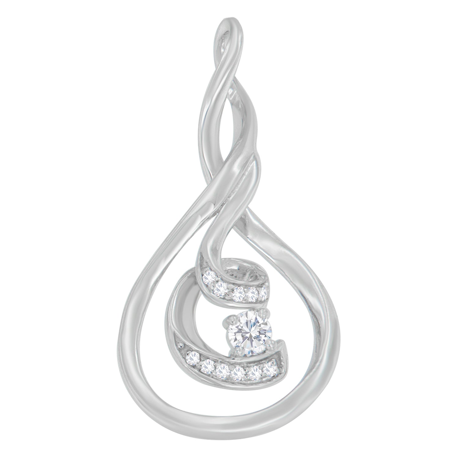Espira 10K White Gold 1/8 cttw Round Cut Diamond Layered Spiral Pendant Necklace (I-J, I1-I2)