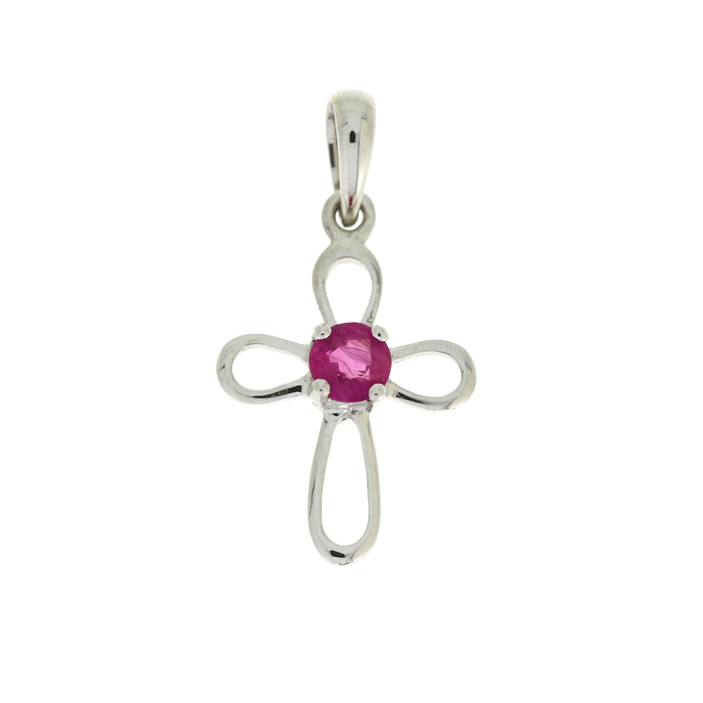 .22ct Ruby Cross Religious Pendant 10KT White Gold