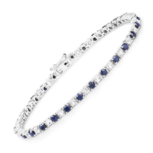 6.87 ct. t.w. Blue Sapphire and White Topaz Bracelet in Sterling Silver