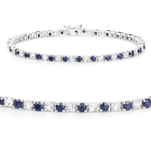 6.87 ct. t.w. Blue Sapphire and White Topaz Bracelet in Sterling Silver