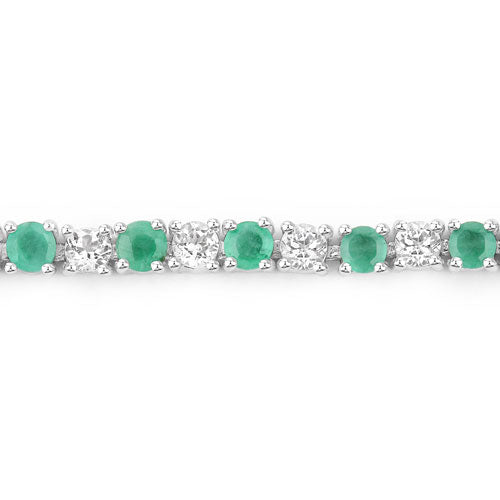 5.77 Carat Genuine Emerald and White Topaz .925 Sterling Silver Bracelet