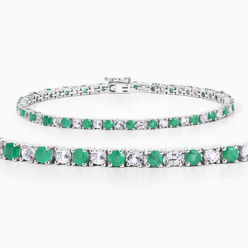 5.77 Carat Genuine Emerald and White Topaz .925 Sterling Silver Bracelet