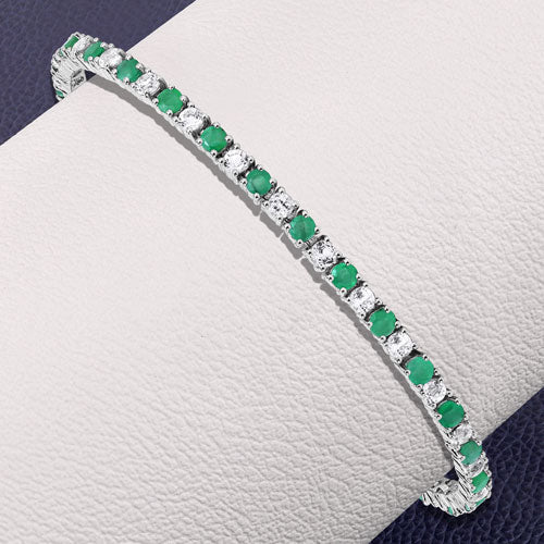 5.77 Carat Genuine Emerald and White Topaz .925 Sterling Silver Bracelet