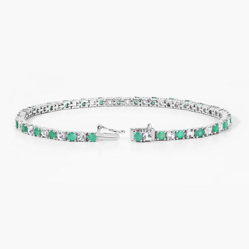 5.77 Carat Genuine Emerald and White Topaz .925 Sterling Silver Bracelet
