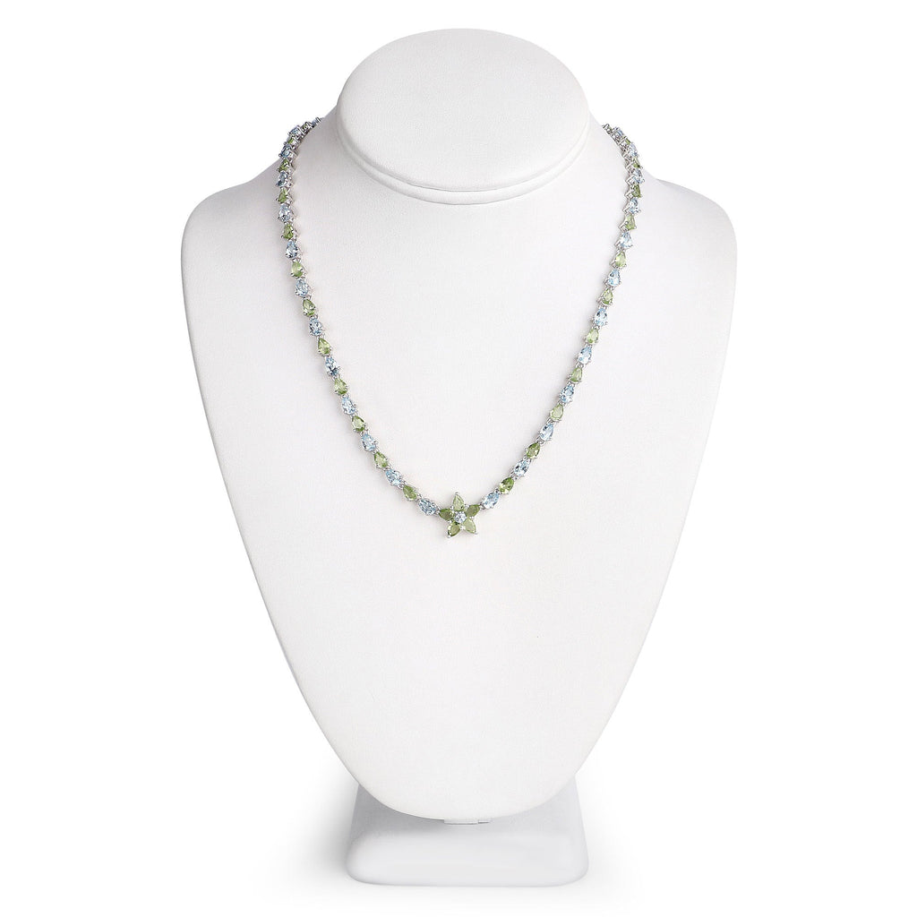 29.48 Carat Genuine Blue Topaz and Peridot .925 Sterling Silver Necklace