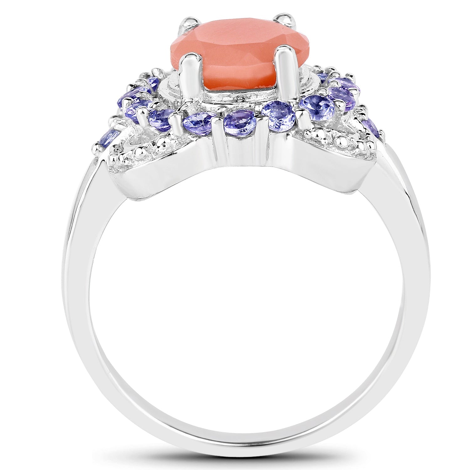 2.87 Carat Genuine Peach Moonstone and Tanzanite .925 Sterling Silver Ring