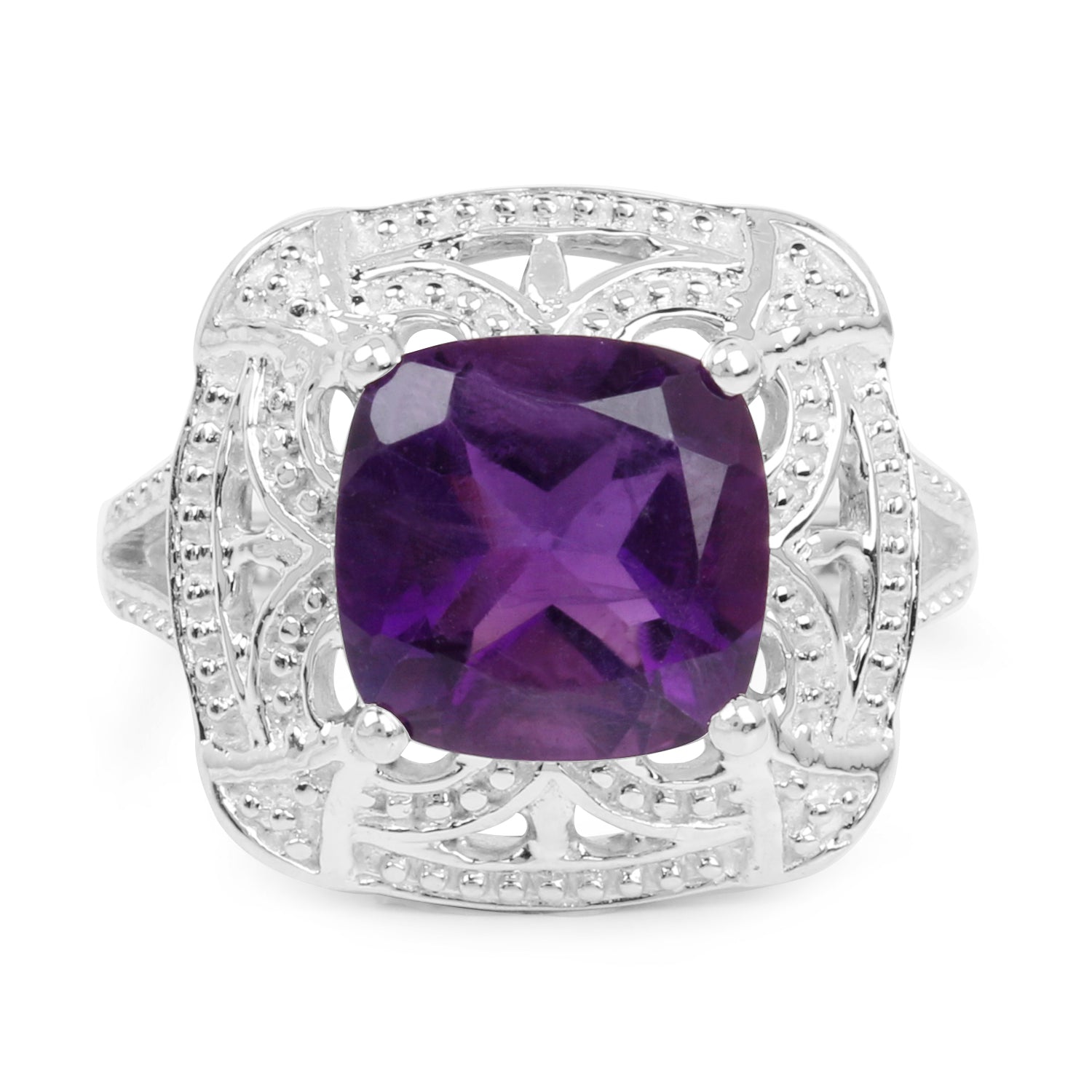 4.35 Carat Genuine Amethyst .925 Sterling Silver Ring