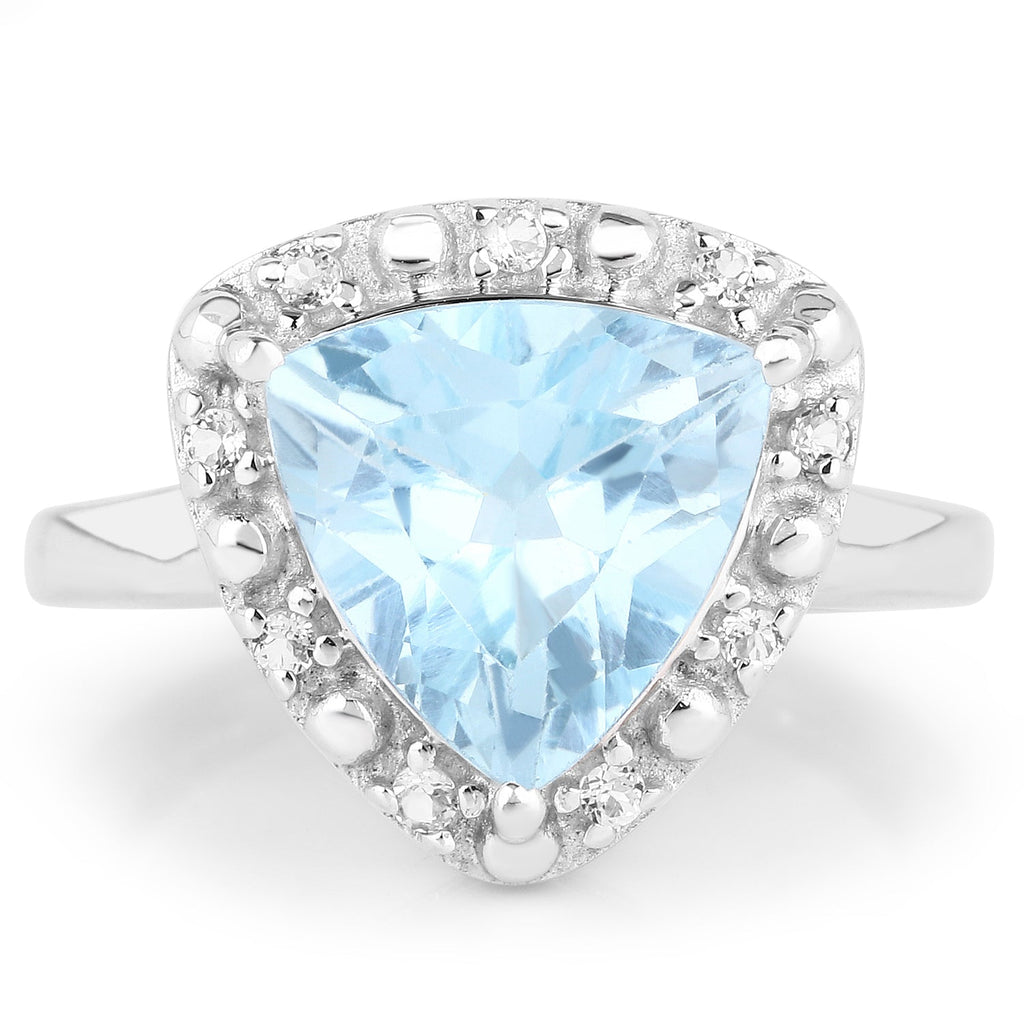 5.05 Carat Genuine Blue Topaz and White Topaz .925 Sterling Silver Ring