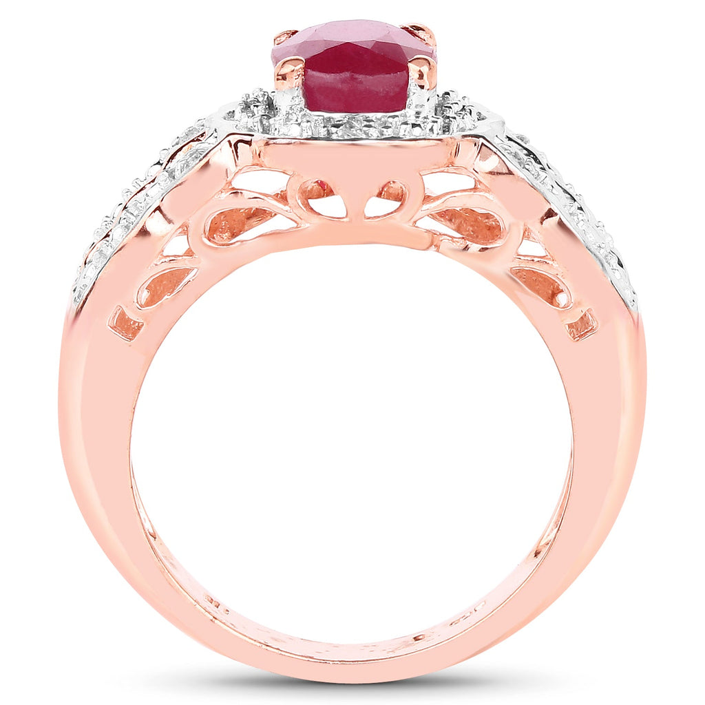 14K Rose Gold Plated 1.67 Carat Glass Filled Ruby and White Topaz .925 Sterling Silver Ring