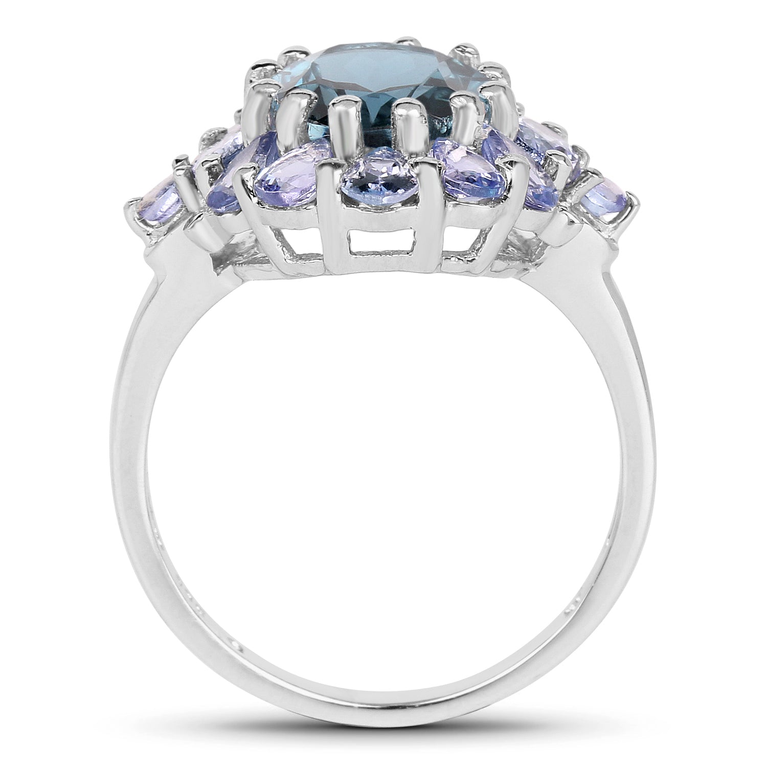 5.41 Carat Genuine London Blue Topaz and Tanzanite .925 Sterling Silver Ring