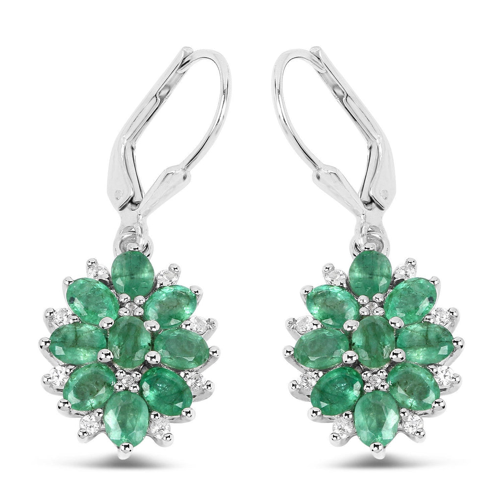 3.04 Carat Genuine Zambian Emerald and White Zircon .925 Sterling Silver Earrings