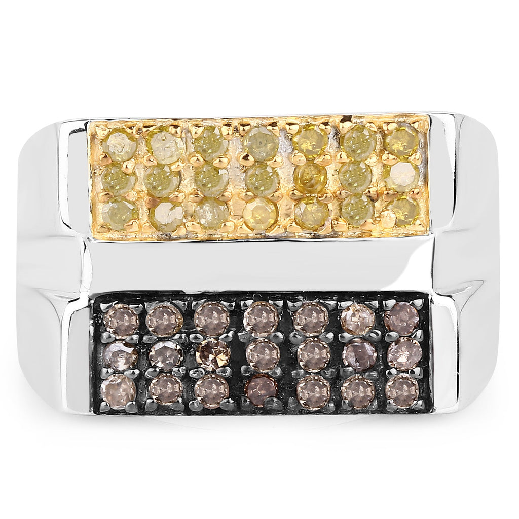 0.63 Carat Genuine Champagne Diamond and Yellow Diamond .925 Sterling Silver Ring