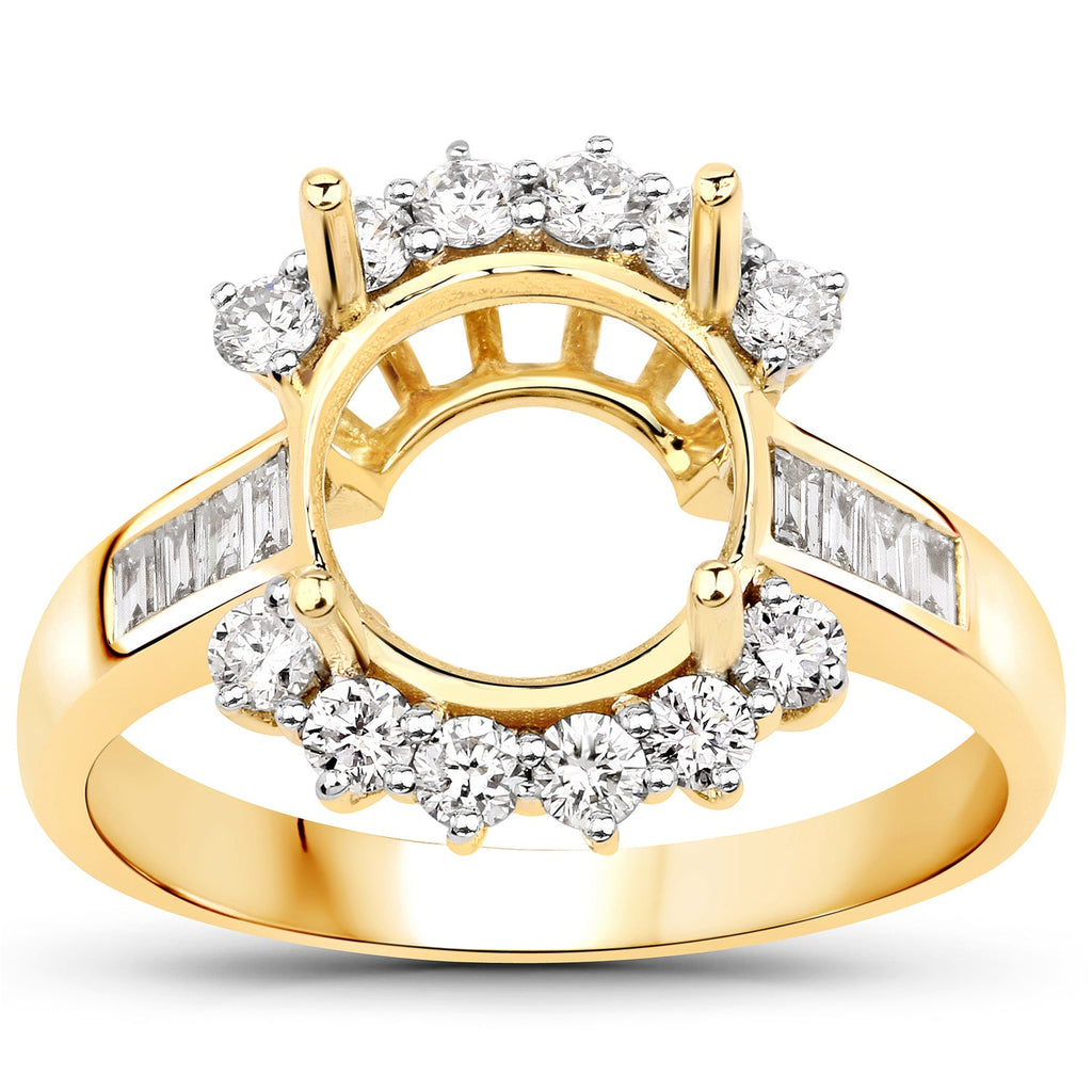 0.58 Carat Genuine White Diamond 14K Yellow Gold Semi Mount Ring - holds 9.00mm Round Gemstone
